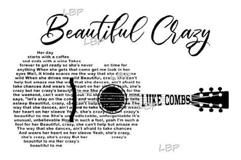 Beautiful Crazy Song Lyrics Guitar Country Music Graphics - Etsy