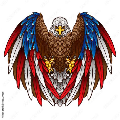 An eagle with an American flag. Graphic, color image of a flying eagle ...