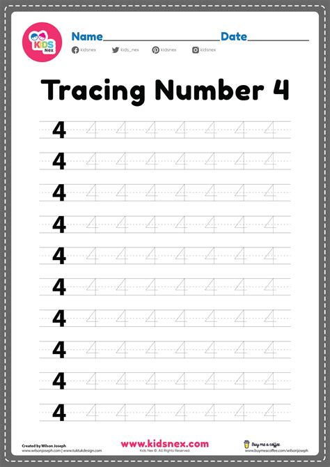 Tracing Number 4 Worksheets For Kindergarten - Goimages Vision