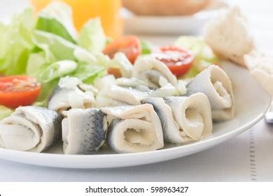 Rollmops Herring Fillets Pickled Vinegar Served Stock Photo 598963427 ...