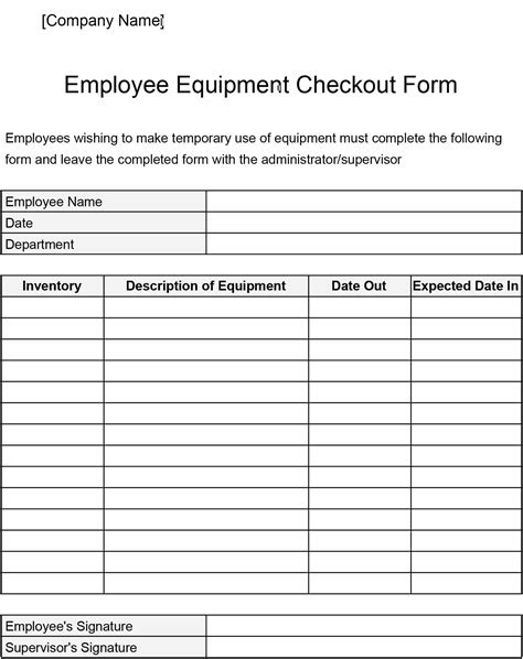 Equipment Checkout Form Template Word