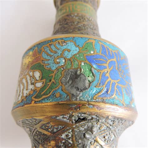 Champlevé Cloisonné Vase Japan Vintage Enamel Brass Lotus - Etsy