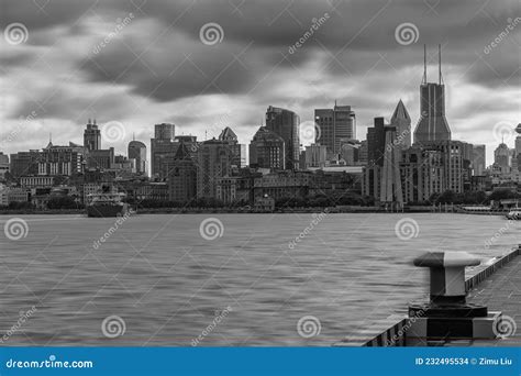 Modern Skyline in Shanghai in Black and White Stock Photo - Image of ...