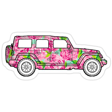 "Pink Floral Jeep Decal" Stickers by Kprepster | Redbubble