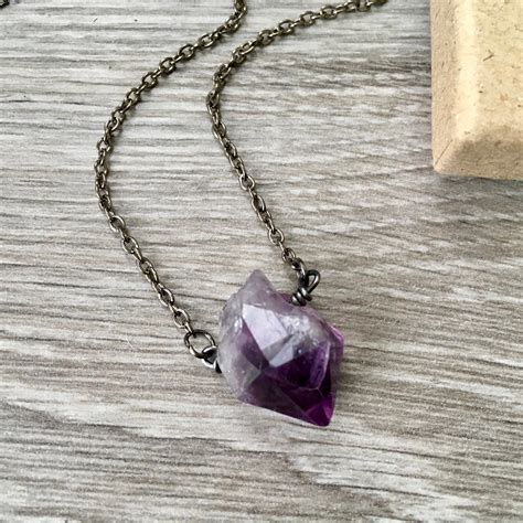 Amethyst point necklace, rough crystal pendant, raw amethyst jewelry ...