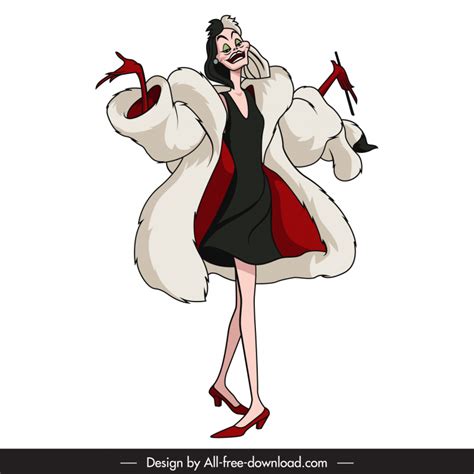 Cruella de vil cartoon character icon standing sketch dynamic design ...