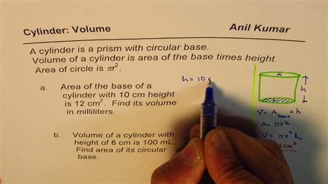 Volume of Cylinder from Area of Base and height - YouTube