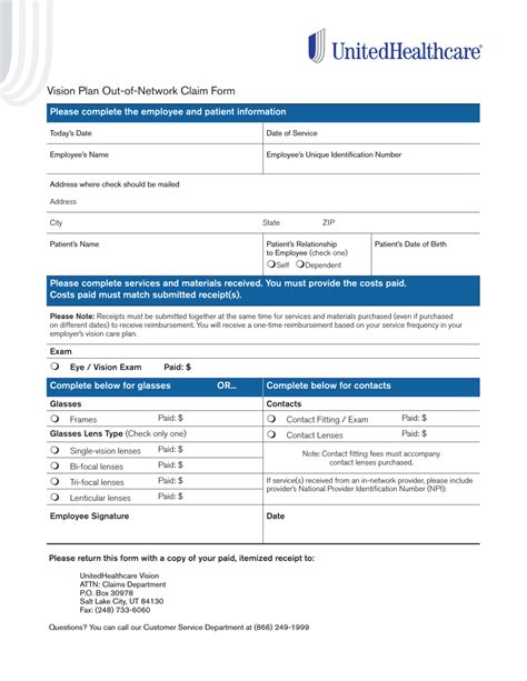 Unitedhealthcare Vision Plan Out Of Network Claim Form - PlanForms.net