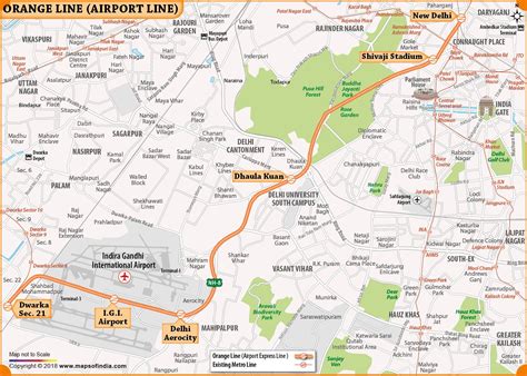 Delhi Metro Orange Line (Airport Express) Route Map Map showing the ...