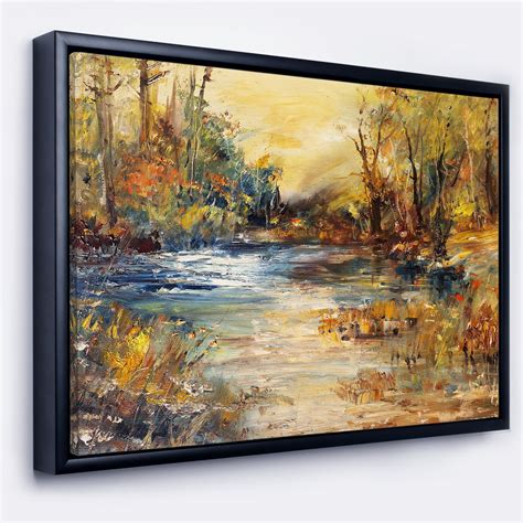 Designart ' Stream in Forest Oil Painting ' Landscape Painting Framed ...