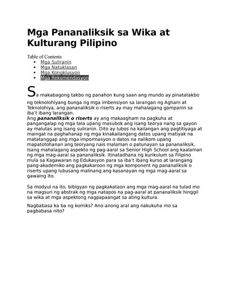 Mga Pananaliksik sa Wika at Kulturang Pilipino - Mga Pananaliksik sa ...