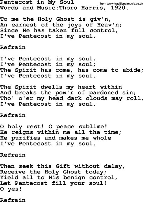 Pentecost Hymns, Song: Pentecost In My Soul - lyrics and PDF