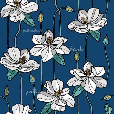 CLJL00975c Magnolia Modern Art Deco Floral on Classic Blue Ground. by ...