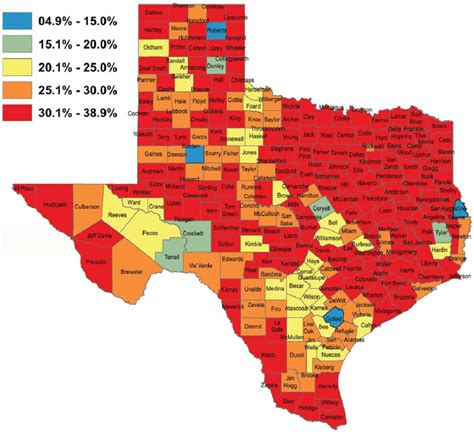 Percentage Hispanic Population Uninsured by Texas Counties. Map Created ...