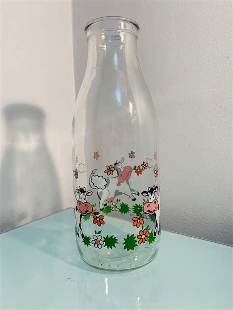 Vintage French milk bottle cow transparent milk bottle no | Etsy