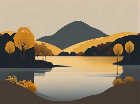 Premium AI Image | Autumn Reflections Landscape with Lake in the Style of