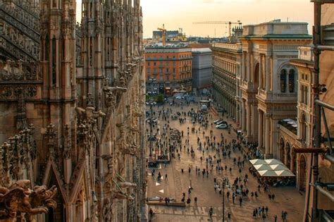 Premium Photo | Aerial view on the piazza del duomo with part of milan ...