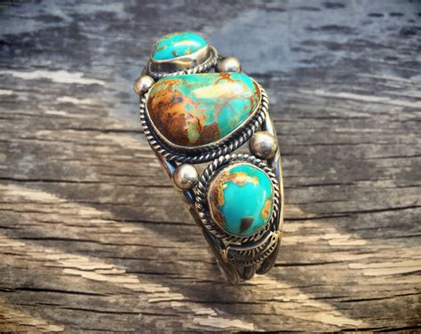 46g Signed Navajo Jewelry Turquoise Cuff Bracelet, Vintage Native ...