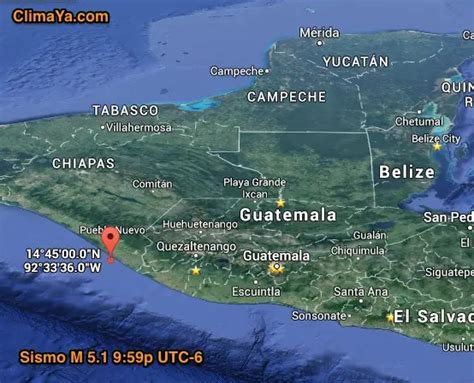 Mapa. Sismo M5.1 frontera Guatemala - México 14-oct-2014 - ClimaYa