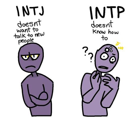 INTJ and INTP. INTJ: doesn't want to talk to new people. INTP: doesn't ...