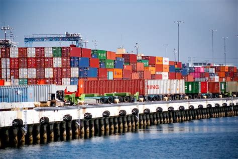 Shipping Containers on the Dock Editorial Stock Image - Image of port ...