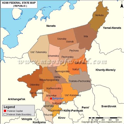 Komi Map, Republic of Komi, Russia