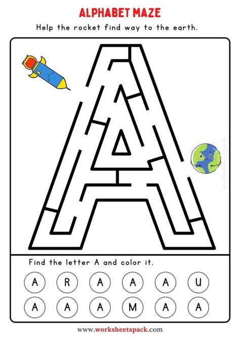 Alphabet Maze For Kindergarten Free PDF - worksheetspack | Alphabet ...