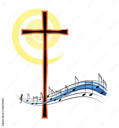 Musical notes with a cross, abstract religious christian music or hymn ...