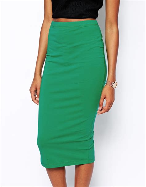 Lyst - Asos Midi Pencil Skirt In Jersey in Green