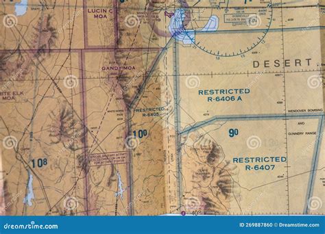 Close Up Detail of Defense Department Restricted Airspace Chart for Use ...