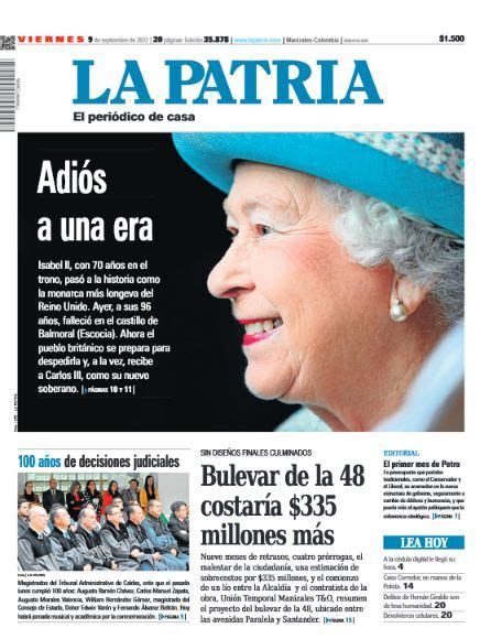 Queen Elizabeth II, La Patria Magazine 09 September 2022 Cover Photo ...