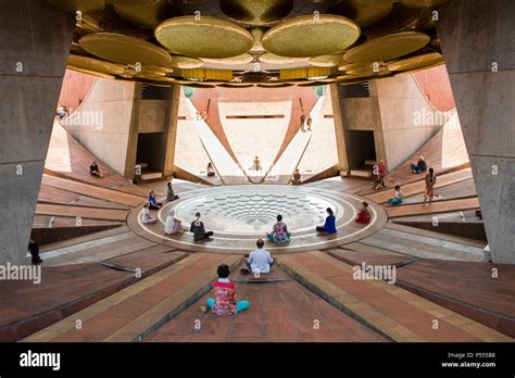 AUROVILLE, INDIA. The lotus pond underneath the Matrimandir Stock Photo ...