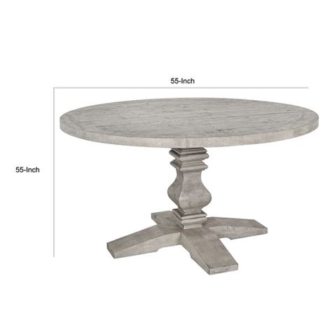 55 Inch Plank Top Round Dining Table with Pedestal Base, Gray - Bed ...