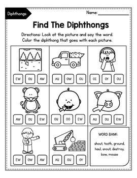 Vowel Diphthongs oi oy ou ow Dipthongs Worksheets | TpT