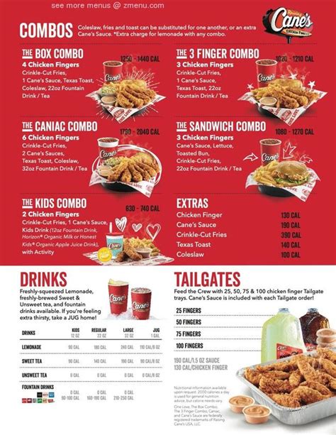 Online Menu of Raising Canes Restaurant, Las Vegas, Nevada, 89102 - Zmenu