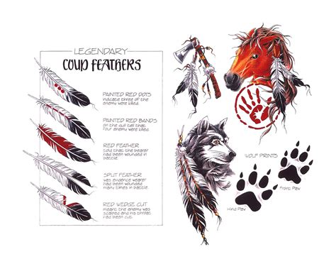 Paw Horse Wolf Axe Coup Feathers Tattoo Design | Indian feather tattoos ...