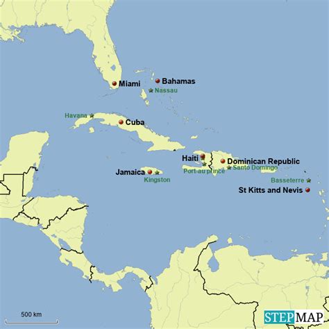 StepMap - Caribbean Island countries and their capitals - Landkarte für ...