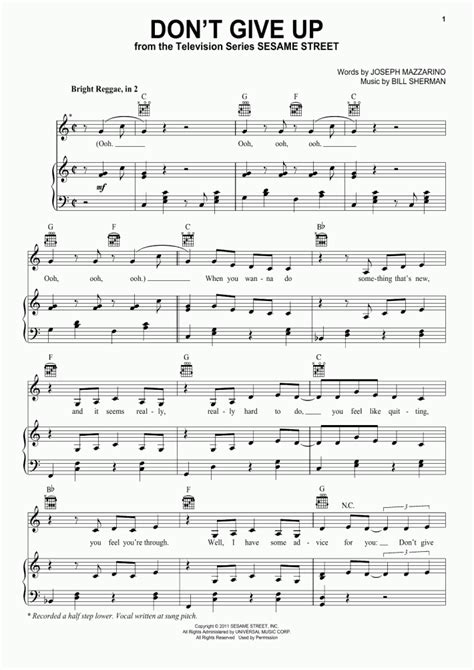 Don't Give Up Piano Sheet Music | OnlinePianist