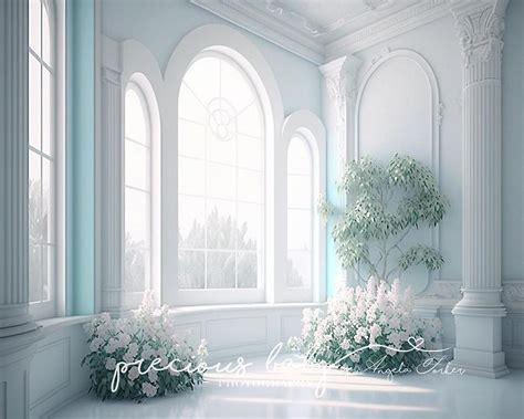 Avezano Elegant White and Blue Room Pillars Photography Backdrop Desig