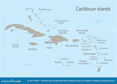 Caribbean Islands Map with Names Stock Vector - Illustration of central ...