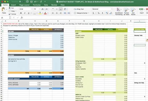 Free Excel Budget Template - On Moxie and Motherhood