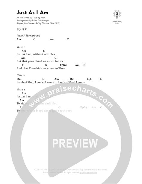 Just As I Am Chords PDF (The Sing Team) - PraiseCharts