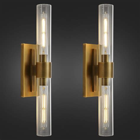 Brass Wall Sconces Set Of Two, 2-Light Dimmable Gold Sconces Wall ...