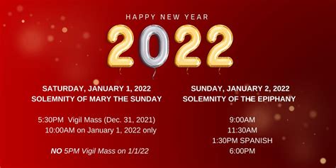 Mass Schedule for New Year’s weekend – St Norbert Parish