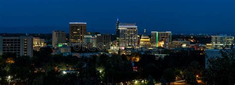 Classic Skyline of Boise Idaho Seen at Night with Deep Blue Morn Stock ...