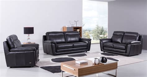 Black Contemporary Living Room Set Finest Genuine Italian Leather ...