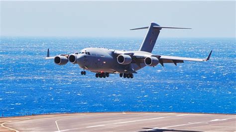 AMAZING C-17 GLOBEMASTER III STUNNING ENGINE SOUND Landing at Madeira ...