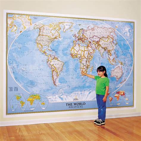 Large World Wall Map Classic World Map Mural World Political Map Images ...