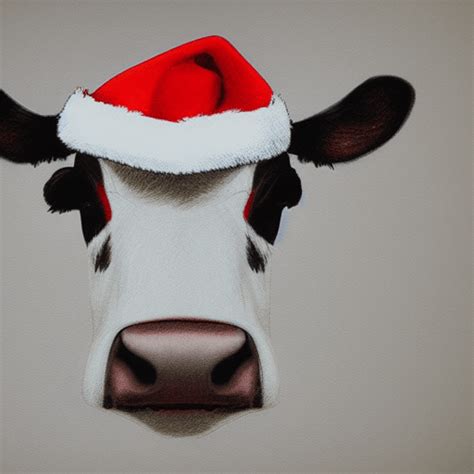 Realistic Drawing of a Cow Wearing a Santa Claus Hat · Creative Fabrica