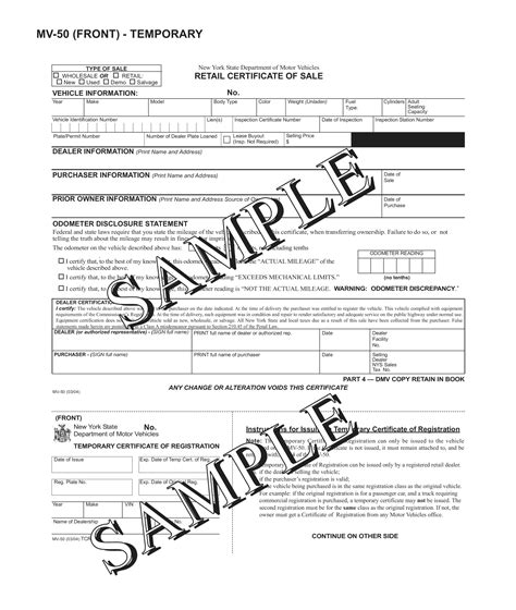 Form MV-50. Retail Certificate of Sale (NYS Bill of Sale) | Forms ...